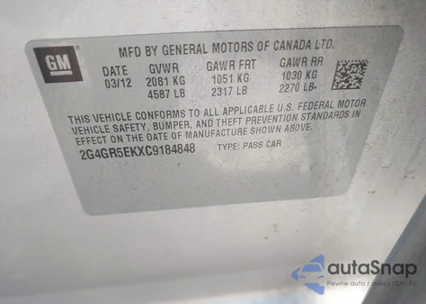 2012 Buick Regal from USA, damaged, VIN 2G4GR5EKXC9184848